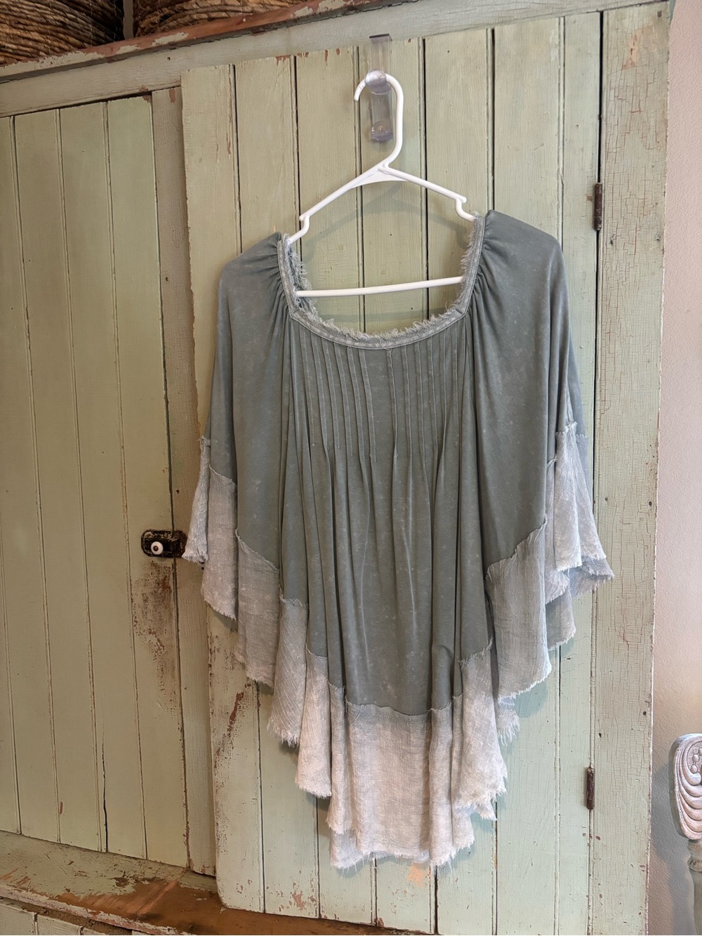 gimmicks by BKE Sage Green and Cream Layered Pleated Tunic